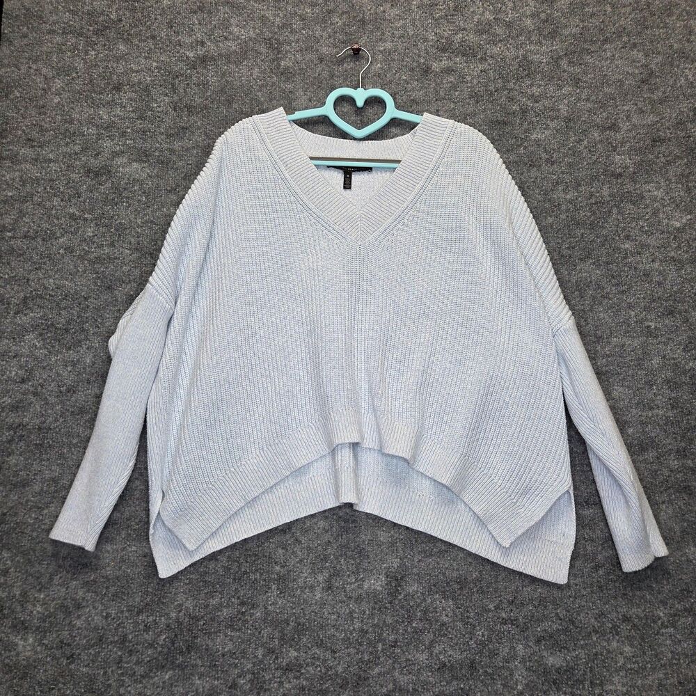 White House Black Market Sweater Womens Medium Blue V Neck High Low Knit